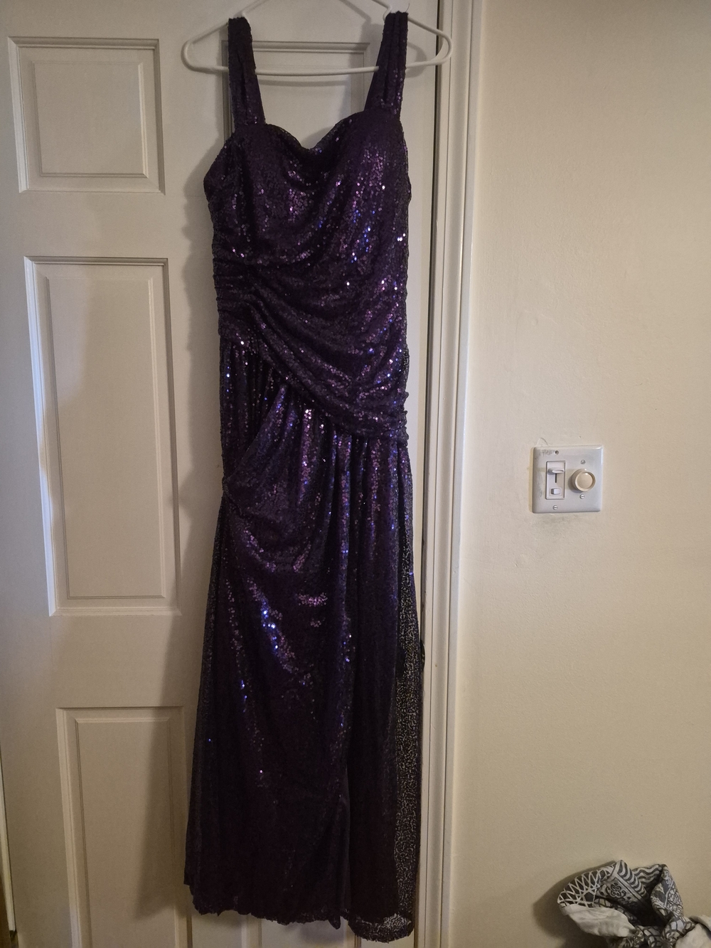 Sequin Strap Evening Gown in Deep Purple